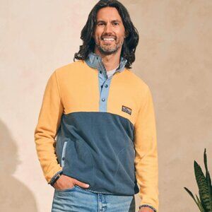 $198 NWT Men's Faherty Low Pile Fleece Popover Blue/Yellow – Large